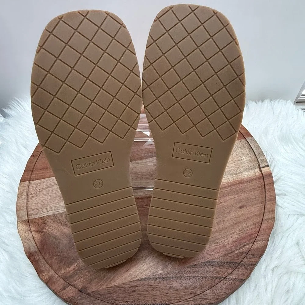 Calvin Klein White Arzelia Leather Cork Platform‎ Slide Sandals Womens 9.5 M